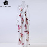 Lily Rosie Girl White Floral Deep V Neck Maxi Summer Dress