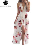 Lily Rosie Girl White Floral Deep V Neck Maxi Summer Dress