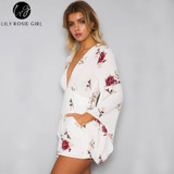 Lily Rosie Girl Boho Deep V Neck White Floral Playsuit