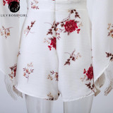 Lily Rosie Girl Boho Deep V Neck White Floral Playsuit