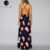 Lily Rosie Girl Boho Deep V Neck Backless Summer Maxi Dress