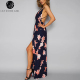 Lily Rosie Girl Boho Deep V Neck Backless Summer Maxi Dress