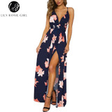 Lily Rosie Girl Boho Deep V Neck Backless Summer Maxi Dress
