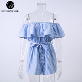 Lily Rosie Girl Blue Striped Off Shoulder Casual Playsuits