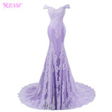Lilac Mermaid Prom Dress with Lace Appliques & Court Train