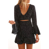 2018 Polka Dot Sexy Summer Dress Beach Irregular Bow Wrap Short Dress Women V Neck Long Sleeves Chiffon Dresses