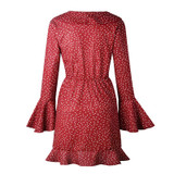 2018 Polka Dot Sexy Summer Dress Beach Irregular Bow Wrap Short Dress Women V Neck Long Sleeves Chiffon Dresses