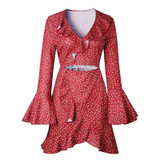 2018 Polka Dot Sexy Summer Dress Beach Irregular Bow Wrap Short Dress Women V Neck Long Sleeves Chiffon Dresses 2018 Polka Dot Sexy Summer Dress Beach Irregular Bow Wrap Short Dress Women V Neck Long Sleeves Chiffon Dresses