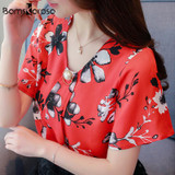 2018 Plus Size Womens Tops And Blouses Summer Short Sleeve Print Chiffon Shirt Blouse Women Work Wear Office Blusa Feminina Tops