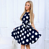 2018 Plus Size Women Sweet Dress Polka Dot Short Sleeve O Neck Dresses Retro Vintage Party Dress Vestidos Robe Femme