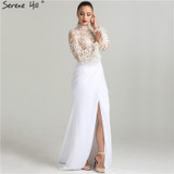 2018 Newest White Long Sleeves Evening Dresses Fashion Sexy Illusion Mermaid Chiffon Evening Gowns Serene Hill LA6303