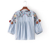 2018 New Women vintage embroidery loose slim kimono blouse shirts tassel two colors Casual Blusas Femininas tops LS1372
