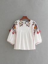 2018 New Women vintage embroidery loose slim kimono blouse shirts tassel two colors Casual Blusas Femininas tops LS1372