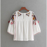 2018 New Women vintage embroidery loose slim kimono blouse shirts tassel two colors Casual Blusas Femininas tops LS1372