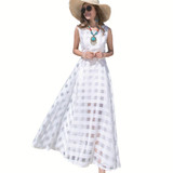 2018 New Women Summer Dress Elegant Vintage Black White Organza Sleeveless Long Beach Maxi Dress Sundress Vestidos De Festa