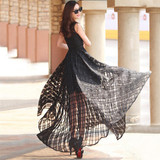 2018 New Women Summer Dress Elegant Vintage Black White Organza Sleeveless Long Beach Maxi Dress Sundress Vestidos De Festa