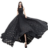 2018 New Women Summer Dress Elegant Vintage Black White Organza Sleeveless Long Beach Maxi Dress Sundress Vestidos De Festa