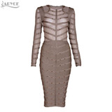 2018 New Women party Dress Bodycon Dress Long Sleeve Studded Button Olive Mesh High Neck Celebrity Sexy Bandage Dress Wholesale