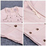 2018 New Women party Dress Bodycon Dress Long Sleeve Studded Button Olive Mesh High Neck Celebrity Sexy Bandage Dress Wholesale
