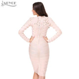 2018 New Women party Dress Bodycon Dress Long Sleeve Studded Button Olive Mesh High Neck Celebrity Sexy Bandage Dress Wholesale
