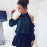 2018 New Women Fashion Open Shoulder Blouse Summer Long sleeve Ruffle Burgundy Pink Shirt Casual Loose Blouse Tops Blusas