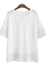 2018 New Summer Women T-Shirt O-neck Casual Loose Lace Crochet Embroidery Hollow Out Tee Shirt Blusas Big Size