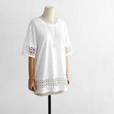 2018 New Summer Women T-Shirt O-neck Casual Loose Lace Crochet Embroidery Hollow Out Tee Shirt Blusas Big Size