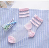 2018 new summer fashion socks wholesale transparent crystal Japanese glass wool socks socks three bars