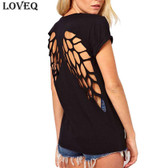 2018 New Summer Fashion Casual T Shirt Women Laser Angel Wings Backless T Shirt Ladies Clothes O-Neck T-Shirt Tops Plus Size