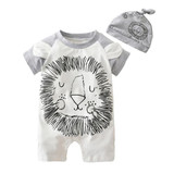 2018 New Summer Fashion Baby Boys Girls Clothes Short sleeved Cartoon lion Newborn Baby Romper Jumpsuit+Hat Infant Clothing Set