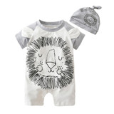 2018 New Summer Fashion Baby Boys Girls Clothes Short sleeved Cartoon lion Newborn Baby Romper Jumpsuit+Hat Infant Clothing Set