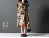 2018 New Summer dress Fashion Loose Comfortable plus size Printing short sleeve Cotton Linen women dress Irregular Vestidos Robe