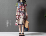2018 New Summer dress Fashion Loose Comfortable plus size Printing short sleeve Cotton Linen women dress Irregular Vestidos Robe