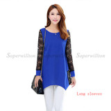 2018 New Summer Blouses Women Lace Blouse Shirt Long Section Plus size 5XL Bottoming Shirts Lace Stitching Blusas Feminina Tops