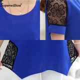 2018 New Summer Blouses Women Lace Blouse Shirt Long Section Plus size 5XL Bottoming Shirts Lace Stitching Blusas Feminina Tops