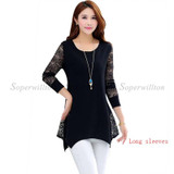 2018 New Summer Blouses Women Lace Blouse Shirt Long Section Plus size 5XL Bottoming Shirts Lace Stitching Blusas Feminina Tops