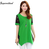 2018 New Summer Blouses Women Lace Blouse Shirt Long Section Plus size 5XL Bottoming Shirts Lace Stitching Blusas Feminina Tops