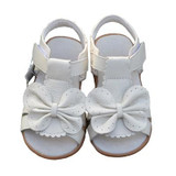 2018 New Summer Children Sandals for Girls Genuine Leather Bowtie Princess Shoes Kids Beach Sandals Baby Toddler Shoes White