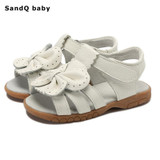 2018 New Summer Children Sandals for Girls Genuine Leather Bowtie Princess Shoes Kids Beach Sandals Baby Toddler Shoes White