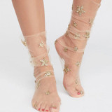 2018 New Stylish Summer Women Glitter Star Soft Sheer Mesh Socks Transparent Ultrathin Fishnet socks Mesh Visible Hosiery