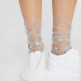 2018 New Stylish Summer Women Glitter Star Soft Sheer Mesh Socks Transparent Ultrathin Fishnet socks Mesh Visible Hosiery