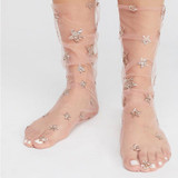 2018 New Stylish Summer Women Glitter Star Soft Sheer Mesh Socks Transparent Ultrathin Fishnet socks Mesh Visible Hosiery