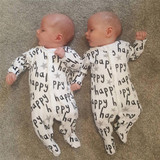 Adorable 2018 Infant Rompers for Newborns and Toddlers - Long Sleeve Happy Print Jumpsuit for Baby Boys and Girls
