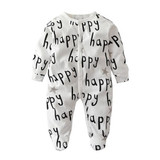 Adorable 2018 Infant Rompers for Newborns and Toddlers - Long Sleeve Happy Print Jumpsuit for Baby Boys and Girls