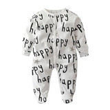 Adorable 2018 Infant Rompers for Newborns and Toddlers - Long Sleeve Happy Print Jumpsuit for Baby Boys and Girls