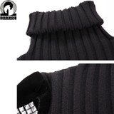 Trendy 2017 Winter Cashmere Turtleneck Sweater for Women - Casual Slim Fit Black Pullover with Diamante Leather Accents