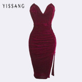 Trendy 2017 Winter Off-The-Shoulder Bodycon Midi Dress for Women – Sexy Strapless Velvet Bandage Dress in S, M, L Sizes