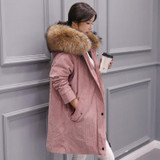 Stylish Women's Winter Down Jacket with Detachable Liner and Raccoon Fur Collar - Corduroy Fabric Parka for Cold Weather and Snow