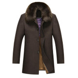 Men's 2017 Winter Casual Thick Warm Long Cashmere Coat with Big Fur Collar - Stylish and Comfortable Woll Mantel