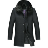 Men's 2017 Winter Casual Thick Warm Long Cashmere Coat with Big Fur Collar - Stylish and Comfortable Woll Mantel